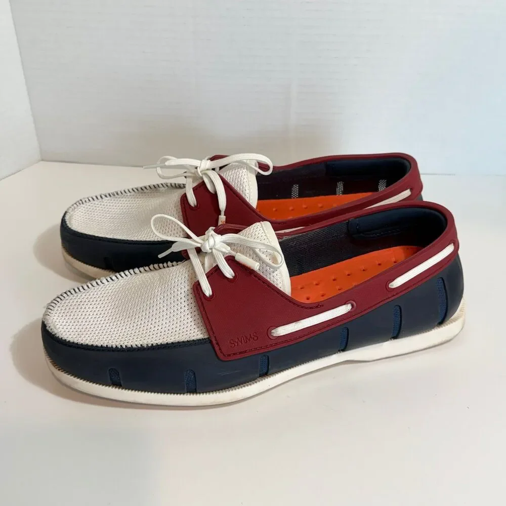 SWIMS Men's Size 9.5 Boat Loafers Laced Waterproof Washable Shoes Blue/White/Red